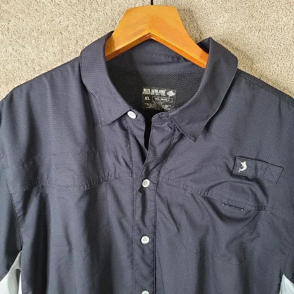Reel‎ Legends Shirt Mens XL Black Button Down Mariner Polyester Fishing Vented